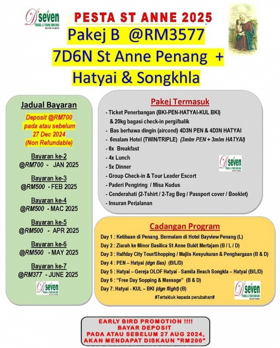 Package B - St Anne Penang + Hatyai & Songkla Thailand