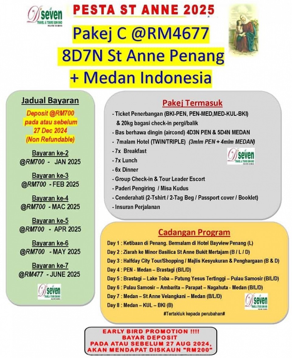 Package C - St Anne Penang + Medan Indonesia