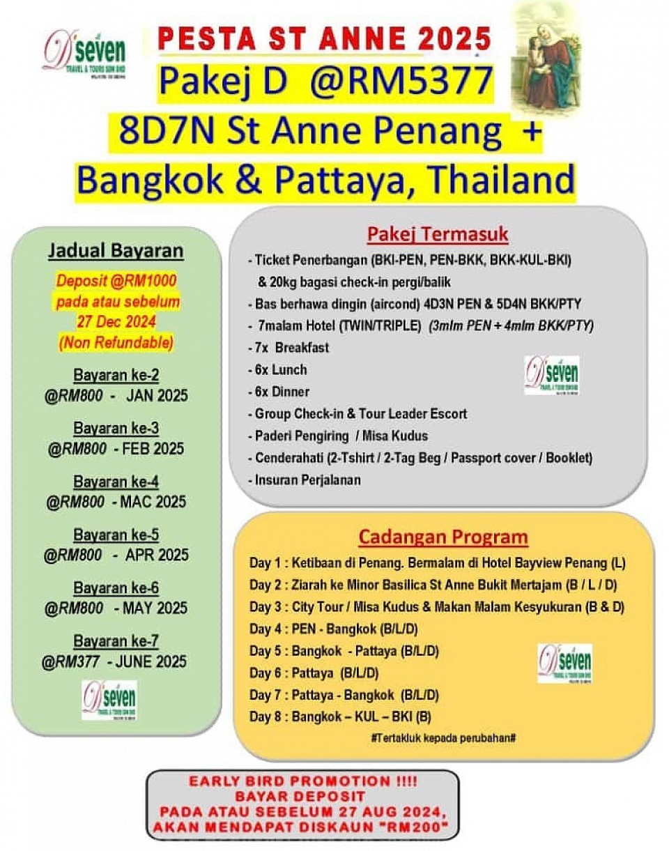 Package D - St Anne Penang + Bangkok & Pattaya, Thailand