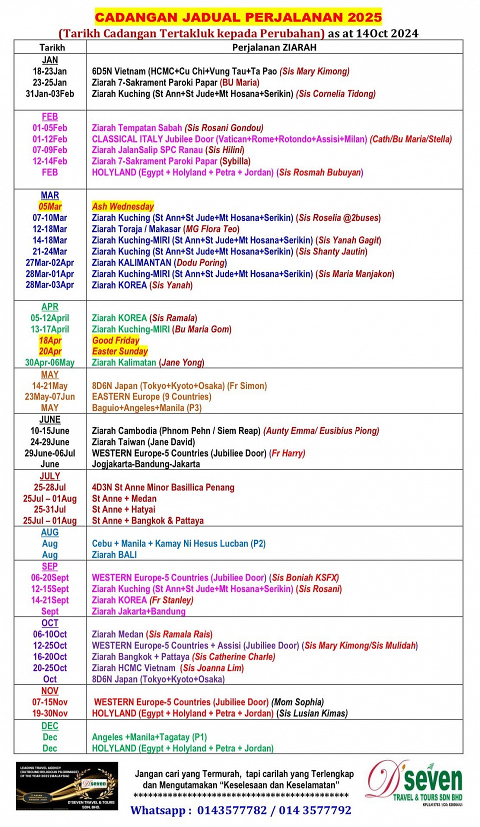 Pilgrimage travel dates planner Suggestions for year 2025